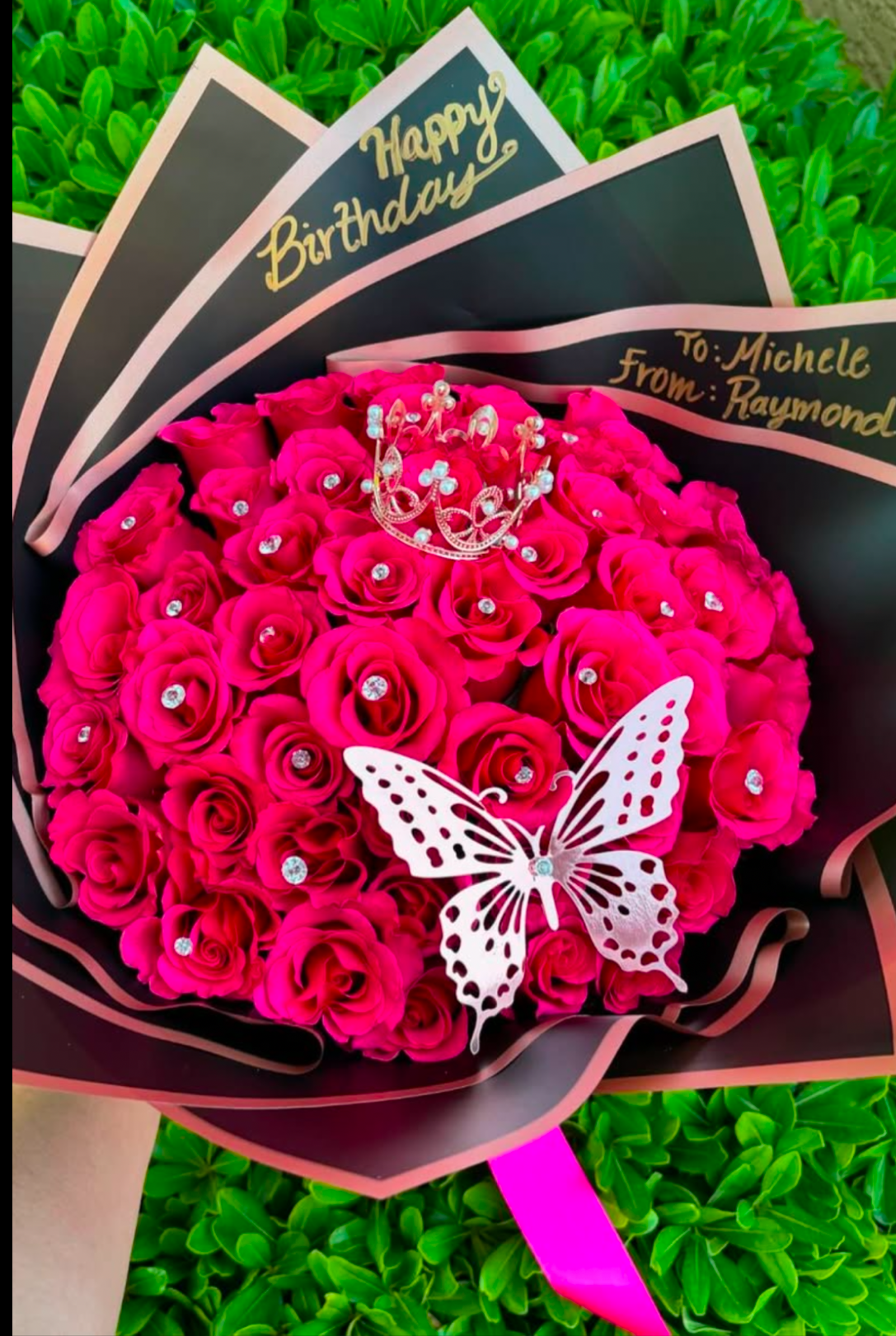 Pink diamond tip Bouquet 50 roses